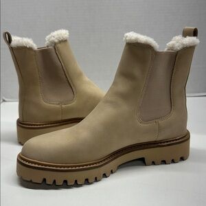 J Crew Sherpa Lined Chelsea Boots Faux Suede Vegan Boot Light Tan Brown Size 6.5